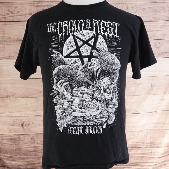 THE CROW'S NEST T-SHIRTS UNISEX PULLOVER TOP SIZE M BLACK METAL BRUNCH ST LOUIS - Picture 2 of 5